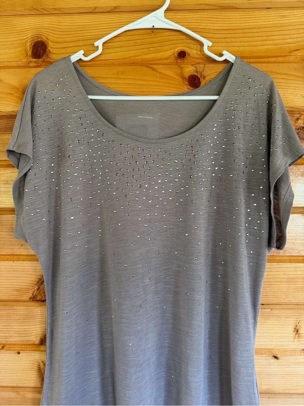 Apt. 9 Taupe Short Sleeve Scoop Neck Top with Silver Studs